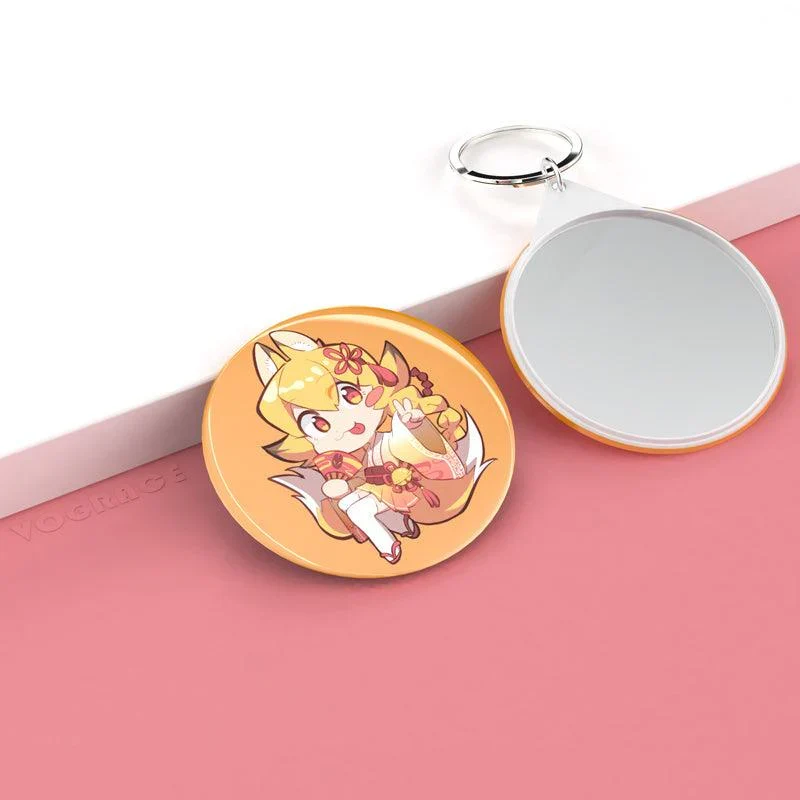 Custom Button Pin Mirror Keychain