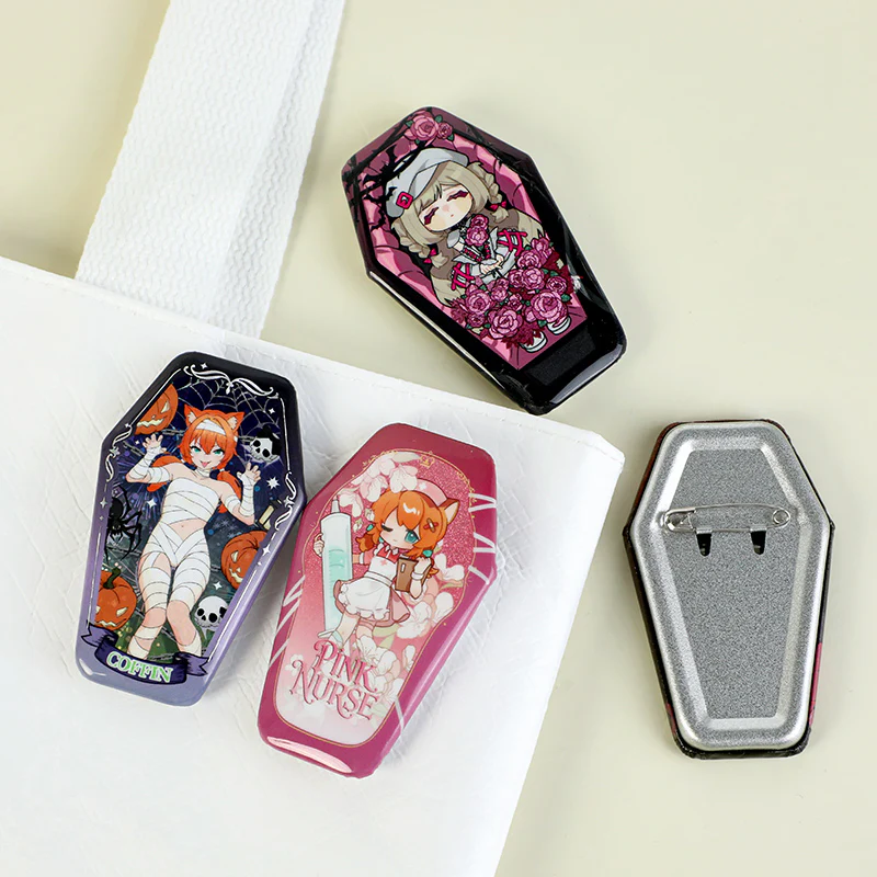 Custom Coffin-Shaped Glitter Holographic Button Pin - Image 11