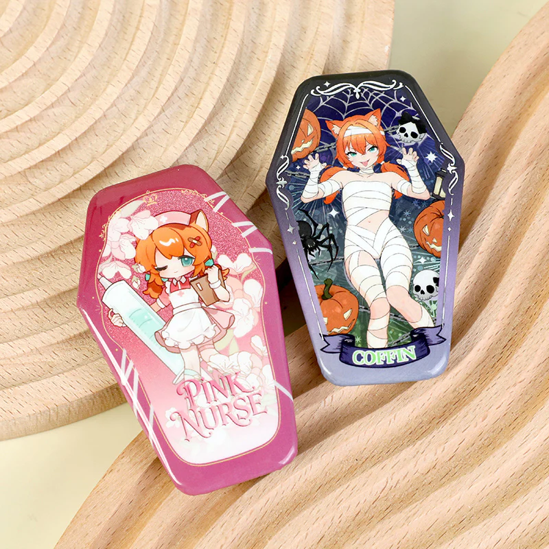 Custom Coffin-Shaped Glitter Holographic Button Pin - Image 13