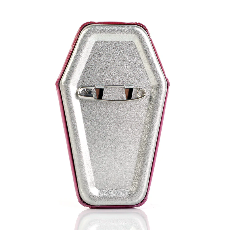 Custom Coffin-Shaped Glitter Holographic Button Pin - Image 3