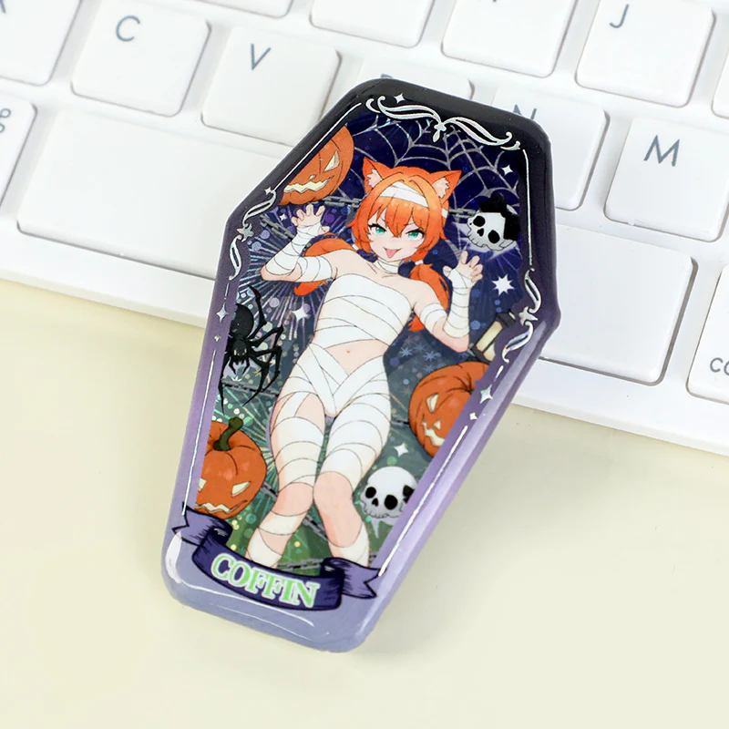 Custom Coffin-Shaped Glitter Holographic Button Pin - Image 7