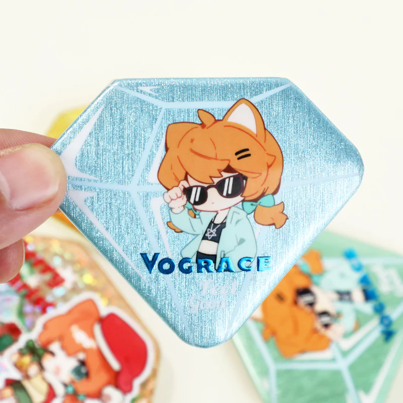 Custom Diamond-Shaped Glitter Holographic Button Pin - Image 3